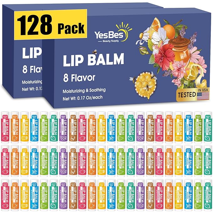 128 Pack Lip Balm, Natural Lip Flavors