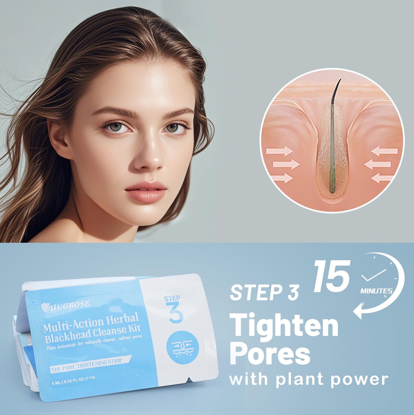 HUGROSE Herbal Blackhead Cleanse Kit Nose Pore Strips, Plant-Powered Deep Cleansing Blackhead Remover Strip Set