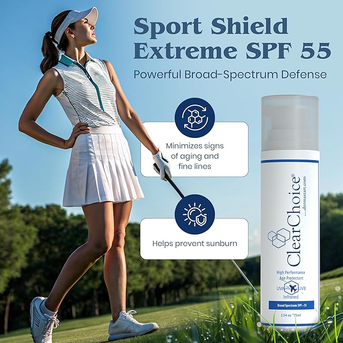 Clear Choice Sport Shield Extreme SPF 55 - Alkaline Skin Therapy Sunscreen, Non-Comedogenic, Anti-Aging Protection with Zinc Oxide & Antioxidants, For All Skin Types, Rosacea & Daily Use