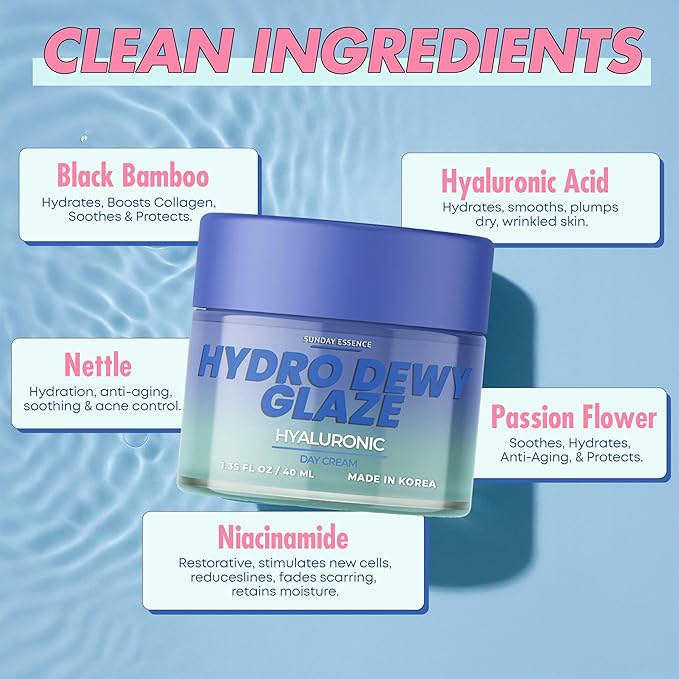 Hyaluronic Acid Day Cream - Dermatologist Tested, Anti-Aging, Korean Skin Care, Hydrates & Smooths Dry Skin, Improves Texture & Firmness - Clean Beauty, Vegan, Non-GMO - 1 Pack
