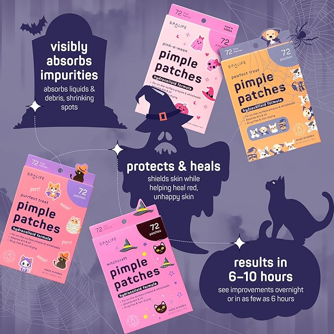 SpaLife Beauty Halloween Pimple Patches for Face | Korean Hydrocolloid Zit Patches for Face | Pimple Stickers Halloween Gifts for Women | Blemish Patch | Cute Acne Patch | 288 Count