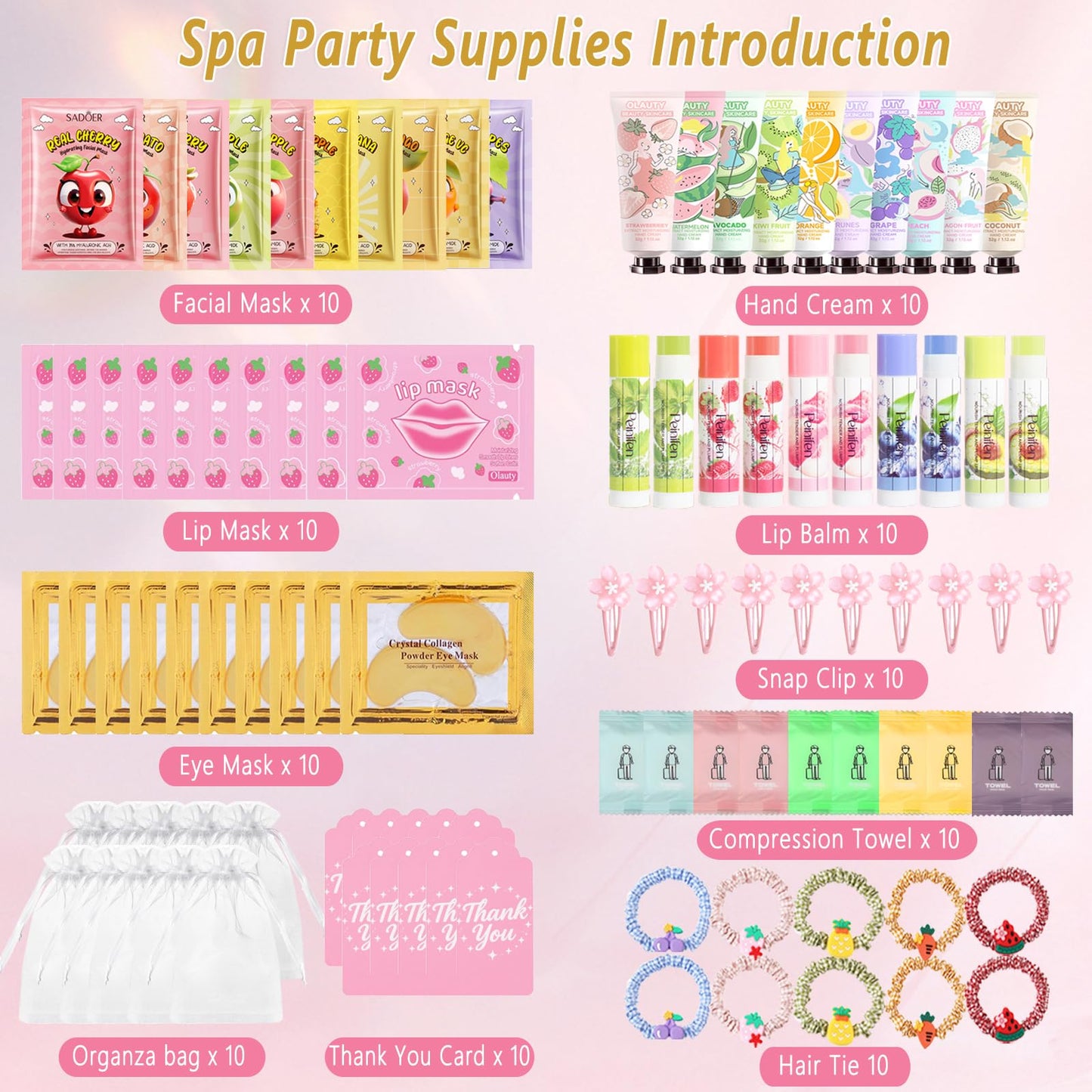 100Pcs Spa Party Supplies for Girls,Spa Party Favors Skincare Fruit Face Masks,Lip Masks,Under Eye Patches,Hand Cream,Lip Balm,Thank You Gifts Bulk,Spa Birthday Sleepover Party Supplies for Women