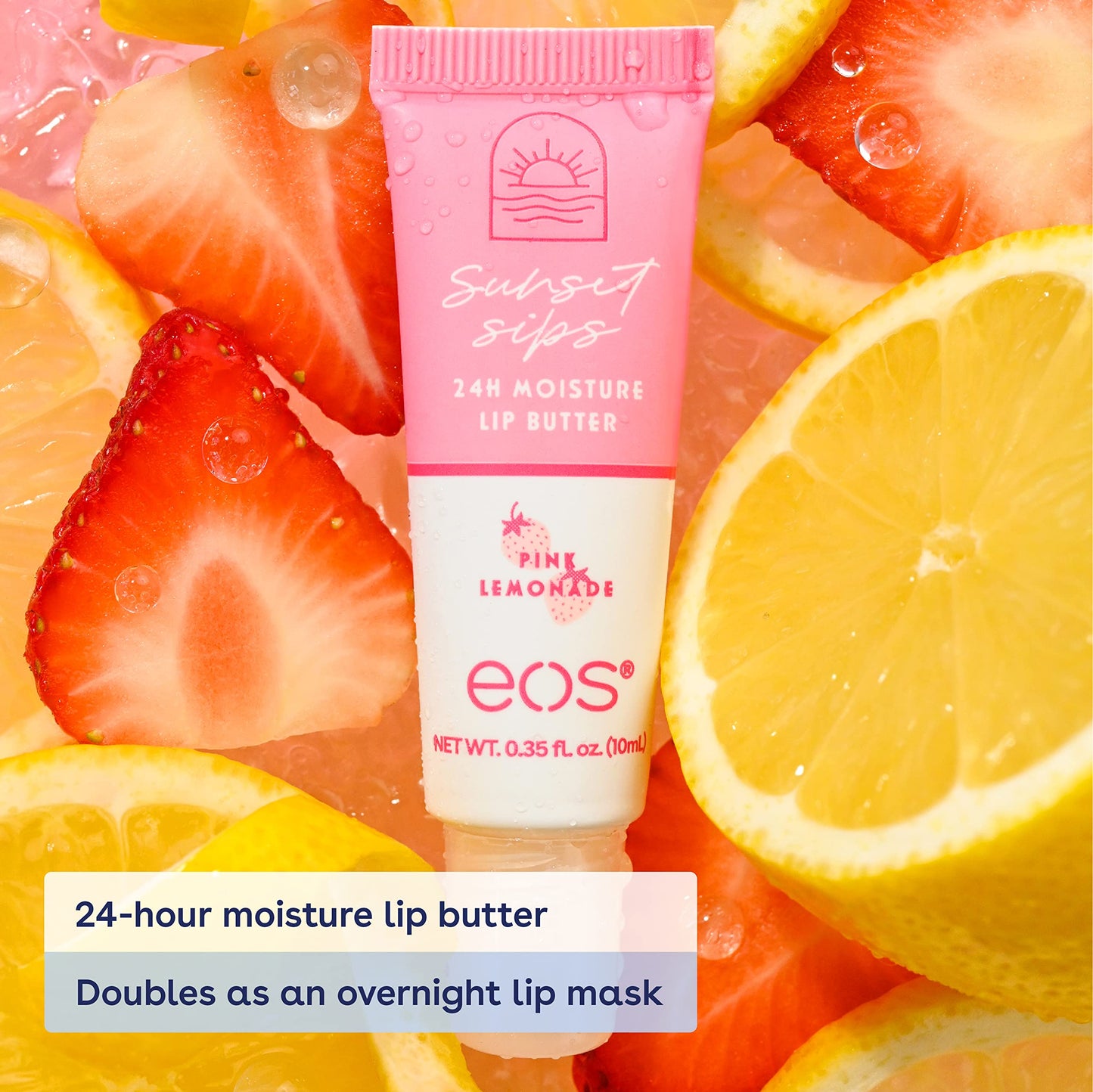 eos Sunset Sips Lip Butter Tube- Pink Lemonade, 24-Hour Moisture, Overnight Lip Mask, Lip Care Products, 0.35 fl oz