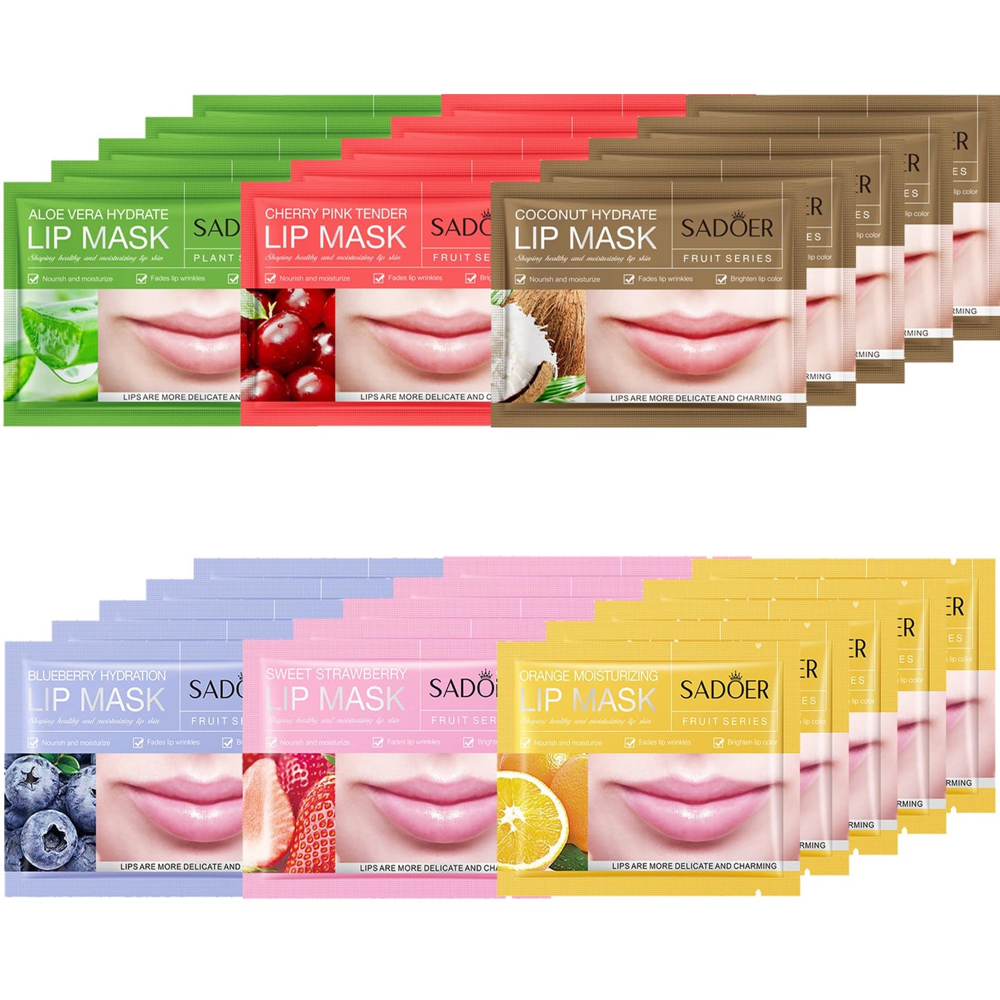 30 PCS Moisturizing Lip Mask 6 Flavours Crystal Lip Care Gel Pads Mask Bulk for Moisturizing & Reducing Wrinkle Patches Exquisite Remove Dead Skin Moisture Essence Sleepover Makeup Party Supplies