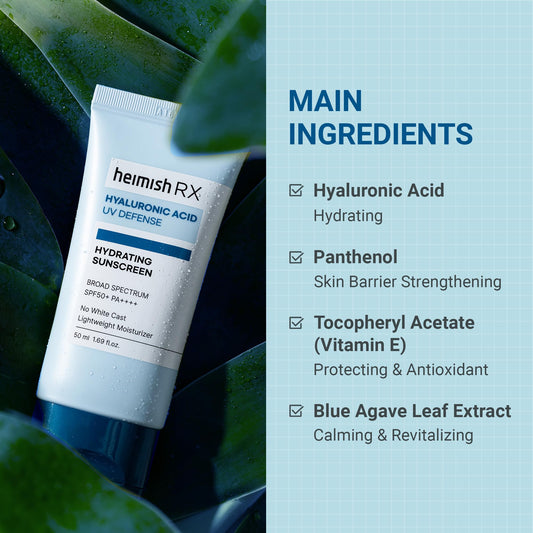 HEIMISH RX Hyaluronic Acid Hydrating Sunscreen - Daily Sunscreen For Face, SPF Face Moisturiser, Broad Spectrum SPF 50, No White Cast, Lightweight, Fast-absorbing, Korean Skincare, 50ml (1.69 fl. oz)