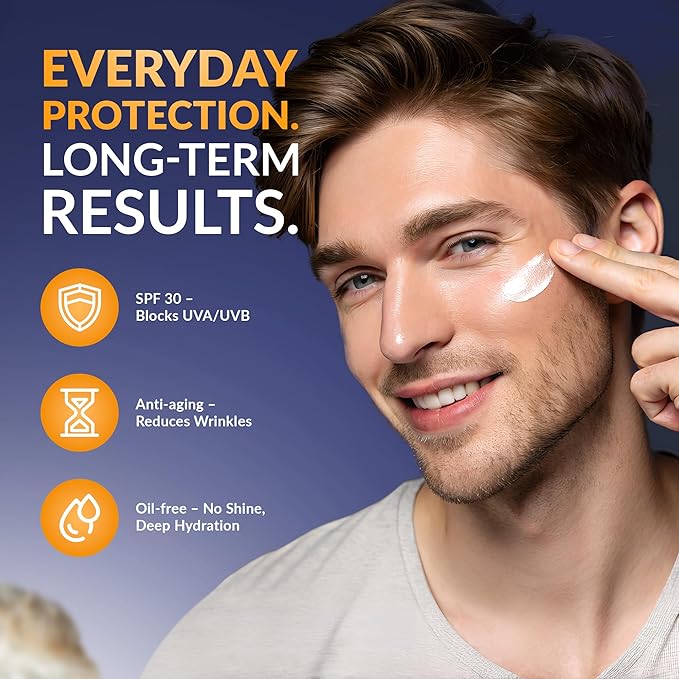 DD Cream Face Moisturizer SPF 30+ – Daily Defense with Hyaluronic Acid, Collagen & Peptides – Lightweight, Fragrance-Free, Reef Safe – 1.7 fl oz (1.7, Men)