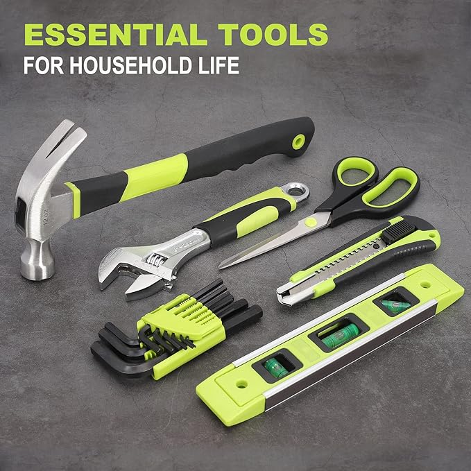 FASTPRO 232-Piece 20V Cordless Lithium-Ion Drill Driver & Home Tool Set, Household Repairing Tools Kit with Drill, 12-Inch Wide Mouth Storage Bag, Green