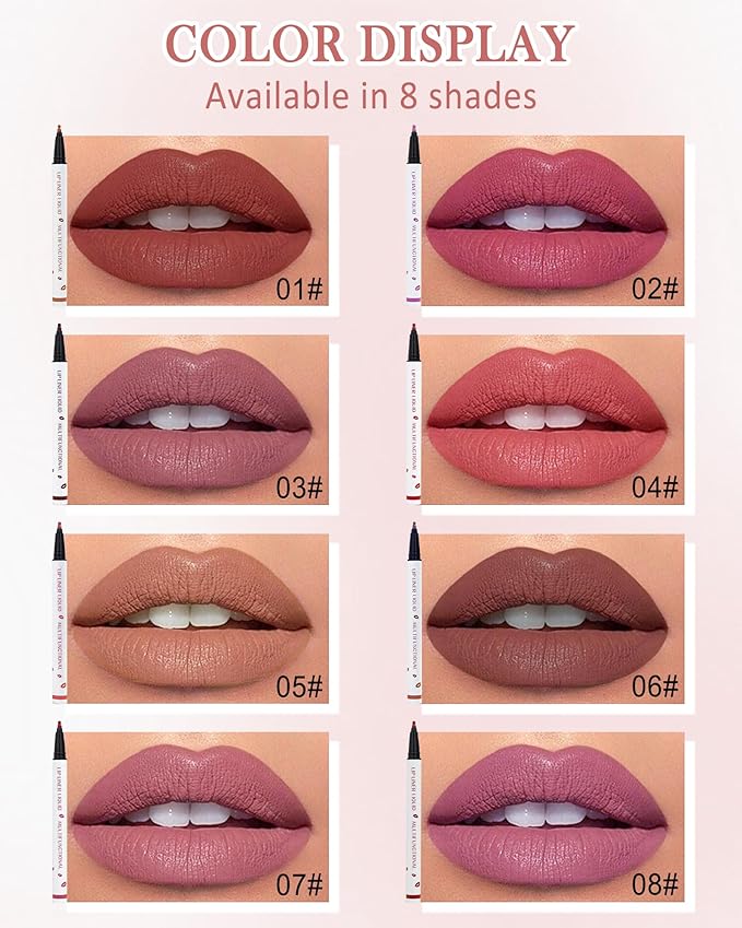 Lip Stain Marker Pen,2 Colors Nude Brown Pink Lip Liner Pencil,Matte Lip Tint Stain Liquid Lipstick,Longlasting Waterproof Precise Chisel Tip Smooth Lipliner,Natural Lip Makeup Gift for Women-05+07