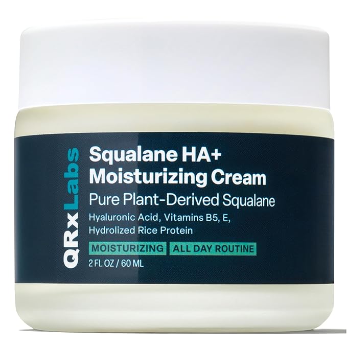 QRxLabs Plant-Based Squalane Moisturizer Cream - 2 fl oz (60 mL) - Face & Body Hyaluronic Acid Moisturizer