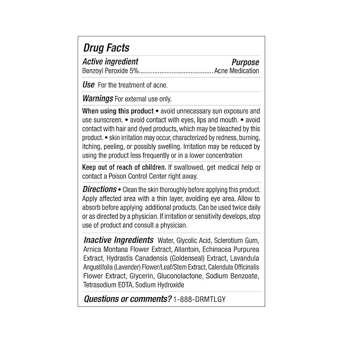 DRMTLGY Acne Spot Treatment and Cystic Acne Treatment. Acne Serum with Micronized Benzoyl Peroxide 5% and Glycolic Acid. 1.1 oz, 2 pack