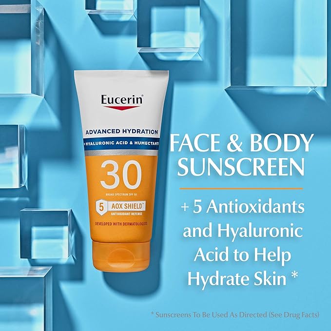 Eucerin Advanced Hydration Skin Care Set, Advanced Hydration Sunscreen Lotion SPF 30, 5 Fl Oz Tube + Advanced Hydration After Sun Lotion, After Sun Care for Dry, Sun-Stressed Skin, 6.8 Fl Oz Tube