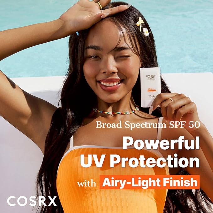COSRX Airy-Light Clear Sunscreen Stick with Vitamin E & C SPF 50, 0.67 oz, 19g, Lightweight, Travel Essentials, Summer Essentials, Korean Skin Care, Korean Matte Sunscreen for Face