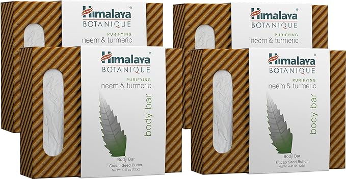 Himalaya Botanique Purifying Neem & Turmeric Handcrafted Bar Soap, Free from Parabens, SLS, Phthalates, Artificial Colors and Artificial Fragrances, 4.41 oz (125 g) 4 PACK