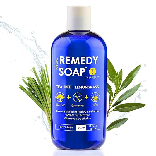 Truremedy Naturals Tea Tree Oil & Lemongrass Body Wash – 12 oz Natural Antifungal Shower Gel for Skin Irritations – Organic Oils, No Sulfates – Refreshing, Moisturizing Soap for Men & Women