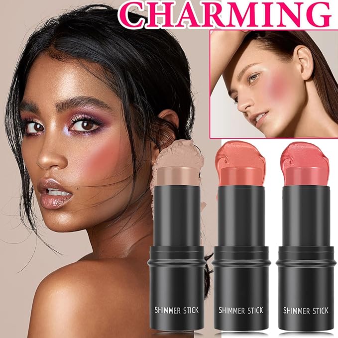 3 Pcs Cream Blush Stick Set,Face Shadow Shading & Eyes(04#,05#,06#)