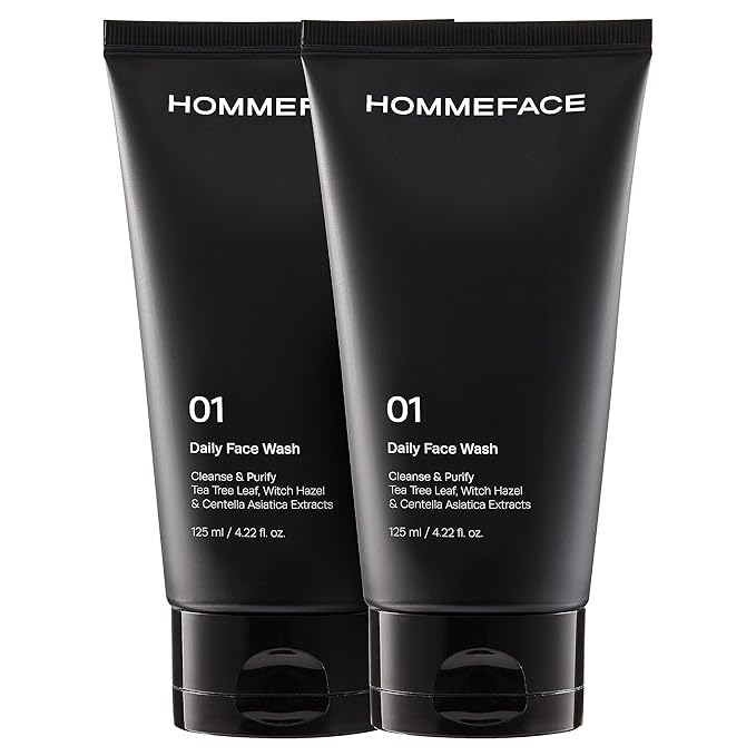 HommeFace 2-Pack Daily Face Wash for Men, Gentle Facial Cleanser for Deep Cleansing with Collagen, Hyaluronic Acid & Witch Hazel Extract