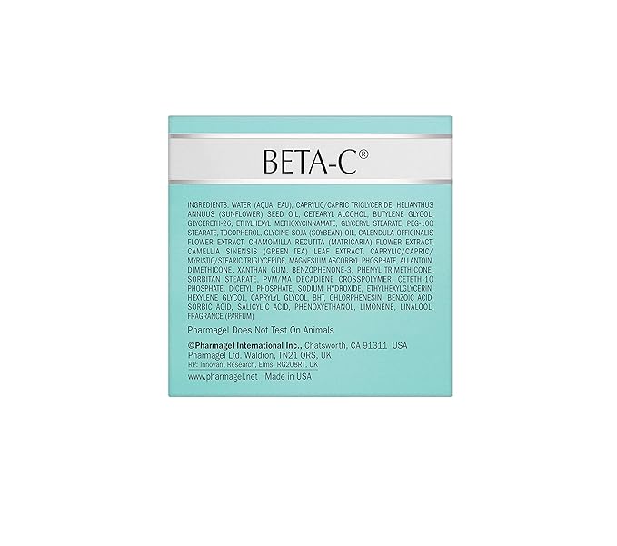 Pharmagel Beta-C Dual Action Moisturizer Normal to Oily Skin | Brightening and Smoothing Face Moisturizer | Pore Minimizer & Rejuvenation - 2 oz.