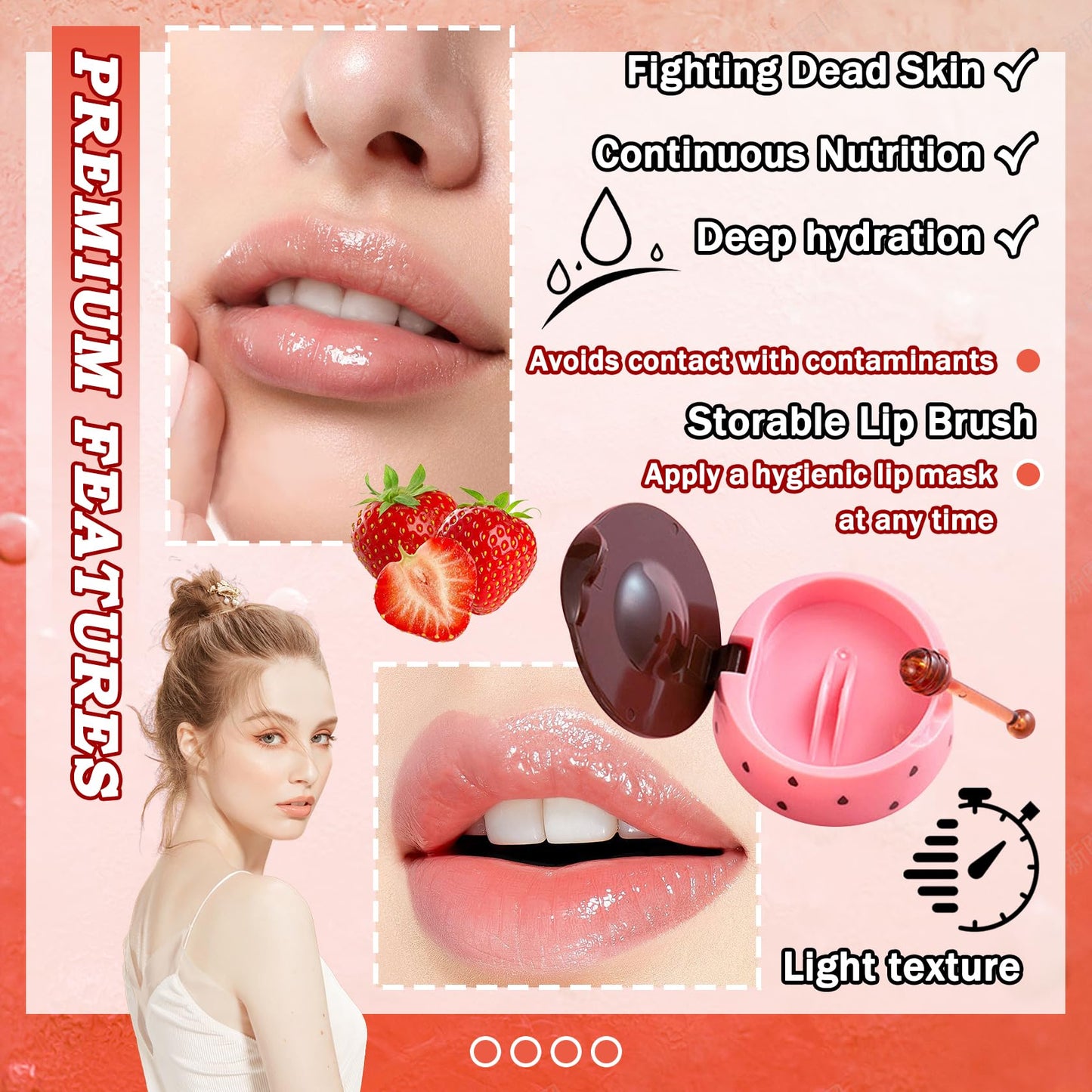 3PCS Bee Lip Balm Honey Pot with Brush,Day and Night Hydrating Sleeping Lip Mask,Honey & Strawberry & Cherries Gentle Tinted Lip Balm,Non-Greasy Lip Scrubs Exfoliator Moisturizer