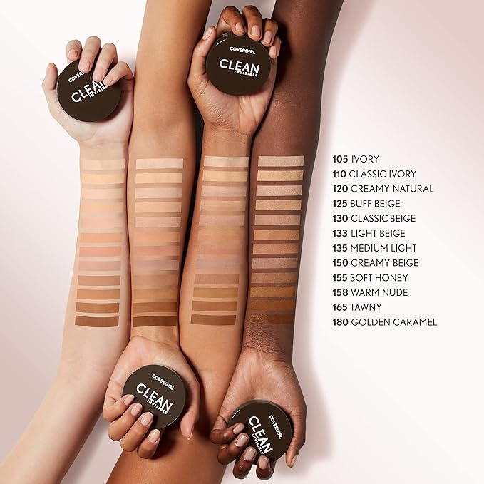 Covergirl Clean Invisible Pressed Powder, Lightweight, Breathable, Vegan Honey 155, 0.38oz