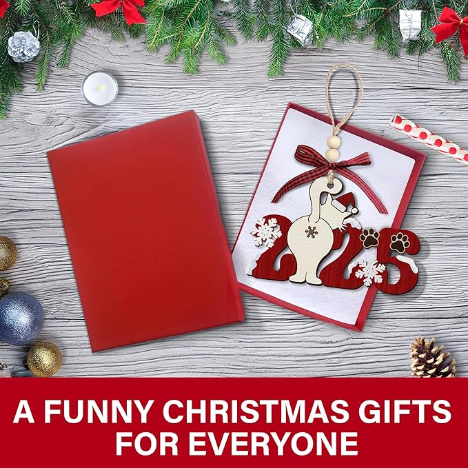 Cat Christmas Ornament 2025 - Funny Wooden Cat Ornament for Christmas Tree - Cute Holiday Decor & Cat Lover Gift - Unique Kitten Wood Keepsake with Gift Box