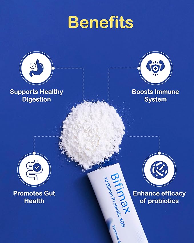 Bifimax 10 Billion Probiotic XOS - Premium Synbiotic Supplement with Human-Derived Bifidus Bacteria & XOS, Advanced Syn-B MAX Technology for Gut Health (2.1 oz, 30 Sticks)