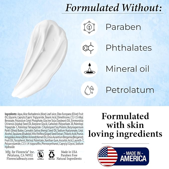 Florencia Ultra Peptide Cream - Nourishing, Organic Face Moisturizer with Hyaluronic Acid & Matrixyl 3000 - Hydrates, Rejuvenates, Firms, Improves Fine Lines - Natural & Vegan, 2 oz