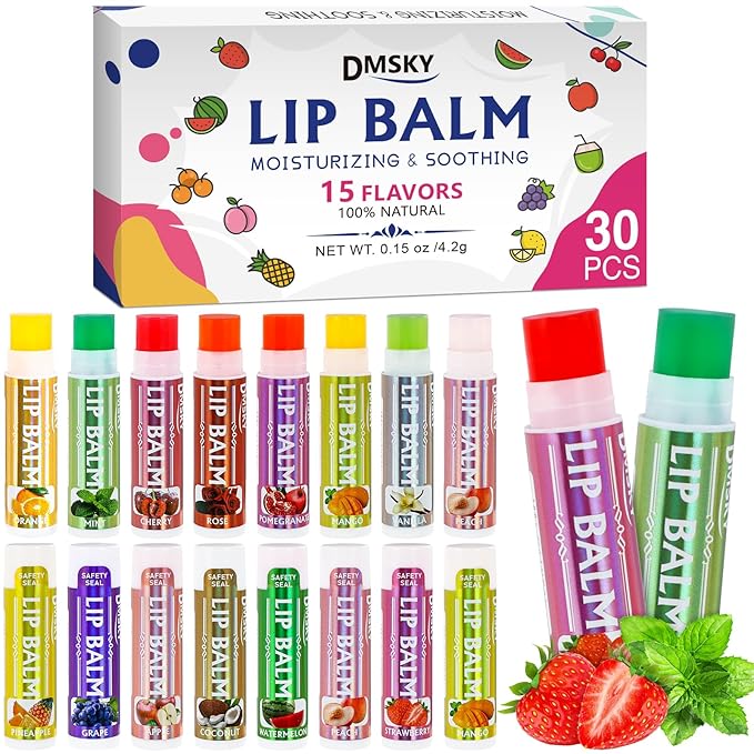 Dmsky Lip Balm 30 Pack, Colorful