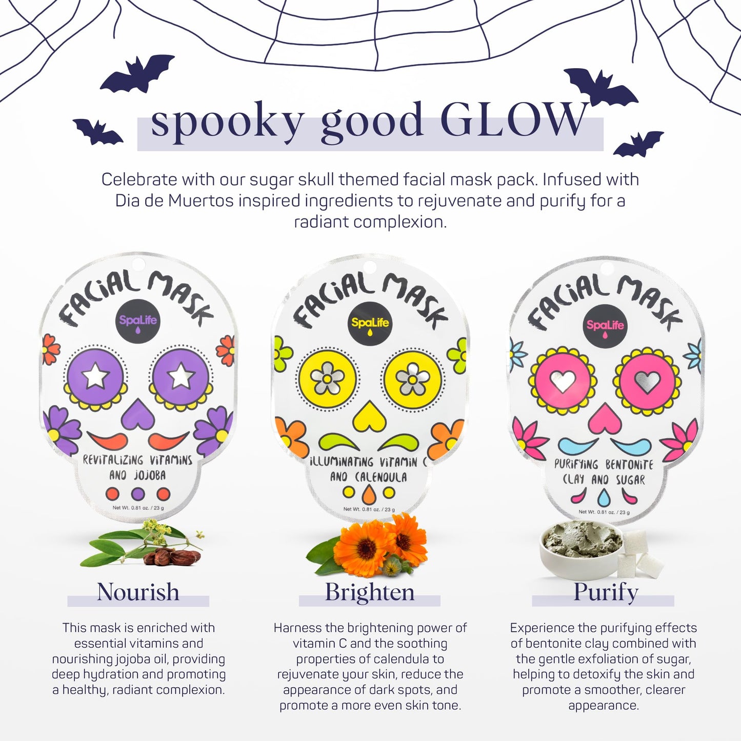 SpaLife Dia de Muertos Facial Mask Variety Pack - 9 Count for Hydrating and Refreshing Skin Care Korean Sheet Masks - Moisturizing Face Mask Sheets for Spa-Like Skin Rejuvenation