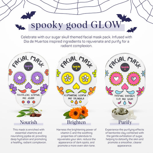 SpaLife Dia de Muertos Facial Mask Variety Pack - 9 Count for Hydrating and Refreshing Skin Care Korean Sheet Masks - Moisturizing Face Mask Sheets for Spa-Like Skin Rejuvenation