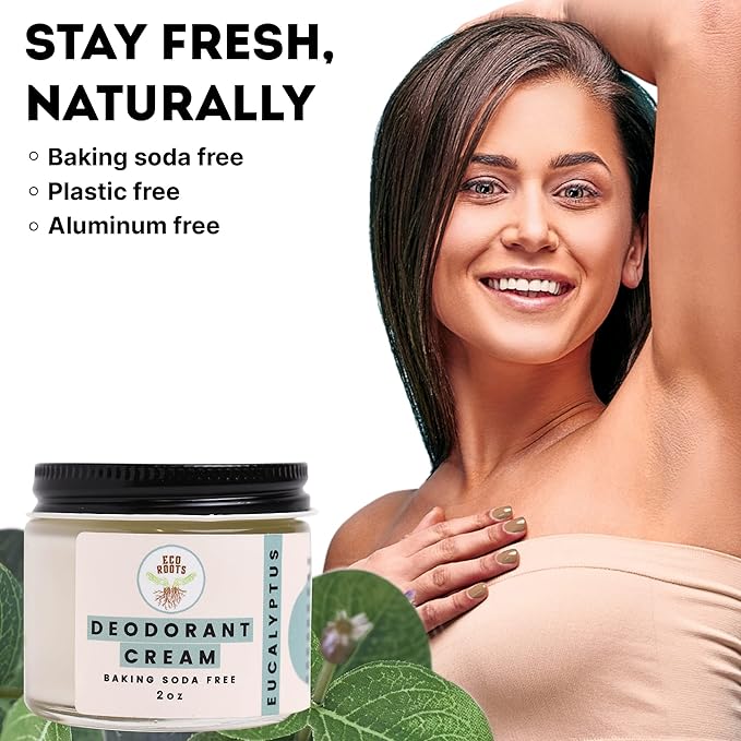 ECO ROOTS Natural Deodorant for Women & Men | Organic Deodorant Cream Non Aluminum | Baking Soda Free Healthy Deoderant for Body & Private Parts | All Vegan Pit Paste Zero Sweat | Eucalyptus Scent