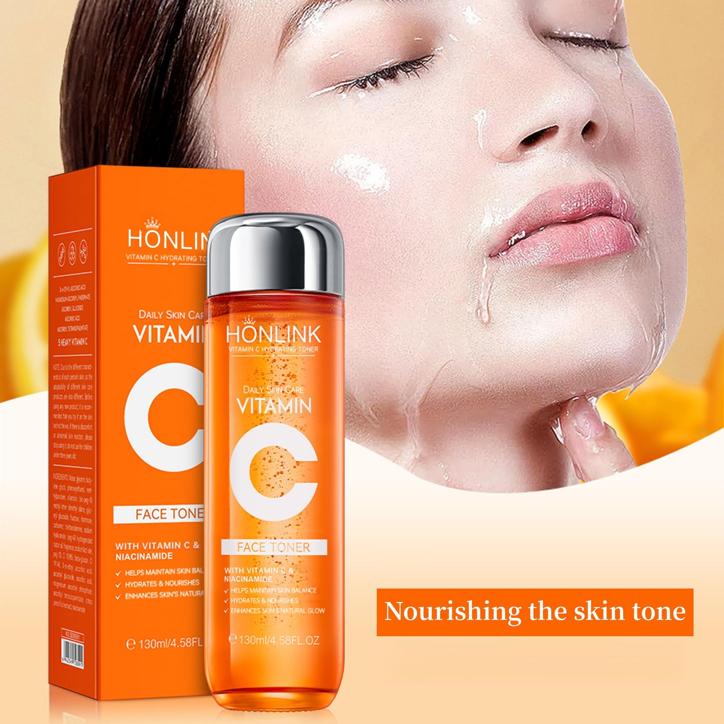5X Vitamin C Toner HONLINK Facial Care Toner, Hyaluronic Acid Hydrating Facial Treatment for Even Skin Korean Tone, Safe Glowing Skin 130ml,K-Beauty,Tk Popular Skin Care Products, Women Gift