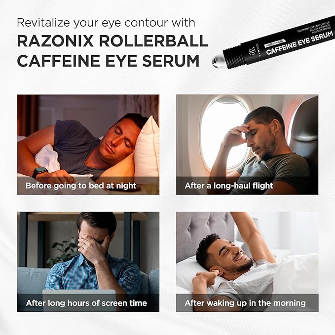 Under Eye Cream for Puffiness and Bags: Caffeine Serum Roller for Dark Circles Treatment - With 5% Caffeine Retinol Hyaluronic Acid Niacinamide Peptides 0.5 fl. oz