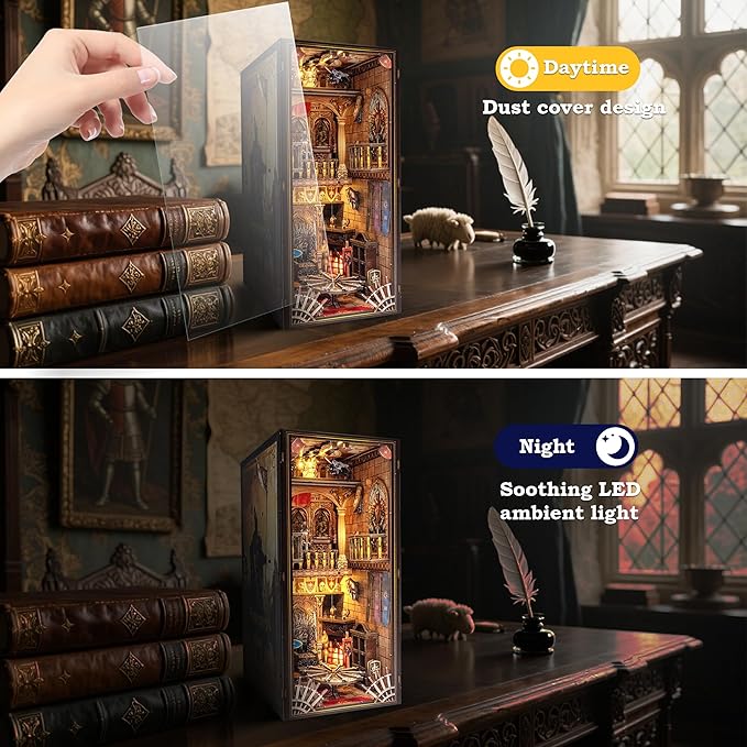 Book Nook Kit - Knight's Castle Dollhouse with Throne Room Scene, Miniature 3D Puzzle for Bookshelves, Dual Power LED Collectible Edition for Adults & Teens