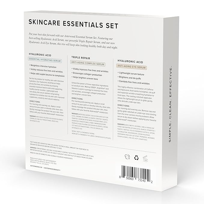 Asterwood Skin Care Set - with Hyaluronic Acid & Triple Repair Serums, Under Eye Serum - Skincare Essentials - Hydrating, Moisturzing, Anti-Aging - Fragrance-Free