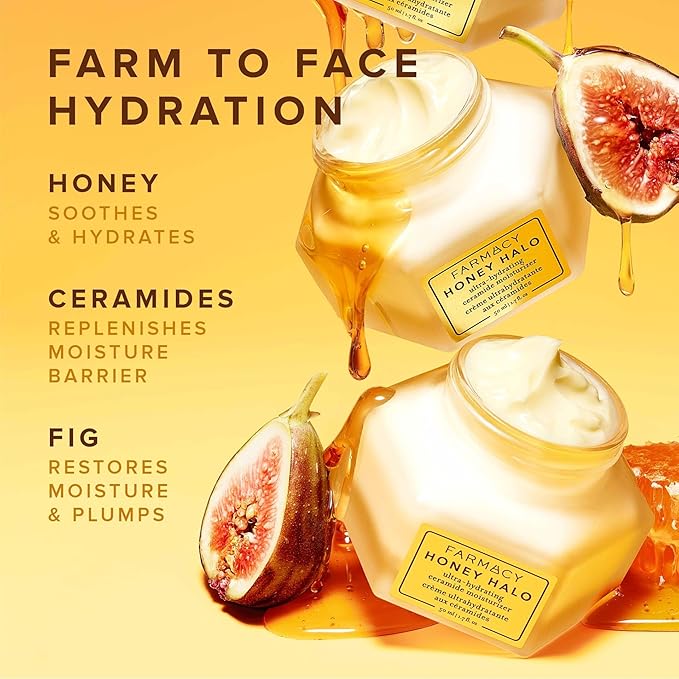 Farmacy Ceramide Face Moisturizer - Honey Halo Hydrating Facial Moisturizer for Dry Skin - Plumps, Soothes + Restores Skin with Potent Ceramides + Buckwheat Honey for a Dewy, Healthy Glow (25ml)