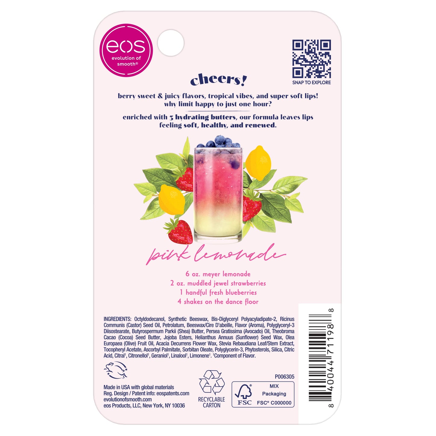 eos Sunset Sips Lip Butter Tube- Pink Lemonade, 24-Hour Moisture, Overnight Lip Mask, Lip Care Products, 0.35 fl oz (Pack of 2)