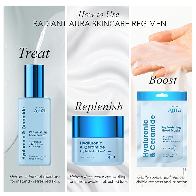 Facial Serum with Hyaluronic Acid & Ceramide - Dermatologist Tested Korean Serum for Glowing Skin - Hydrating, Calming & Skin Barrier Repair - Suitable for Sensitive Skin - 2 Fl. Oz