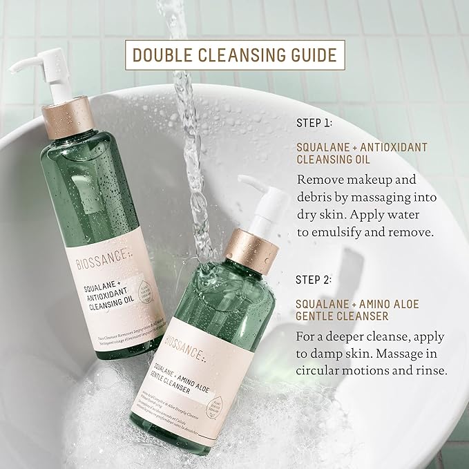 BIOSSANCE Squalane + Amino Aloe Gentle Face Wash – Foaming Facial Cleanser Gel – Hydrating for All Skin Types – Removes Makeup & Deeply Cleans Pores with Moringa Extract – Soothes with Aloe Vera