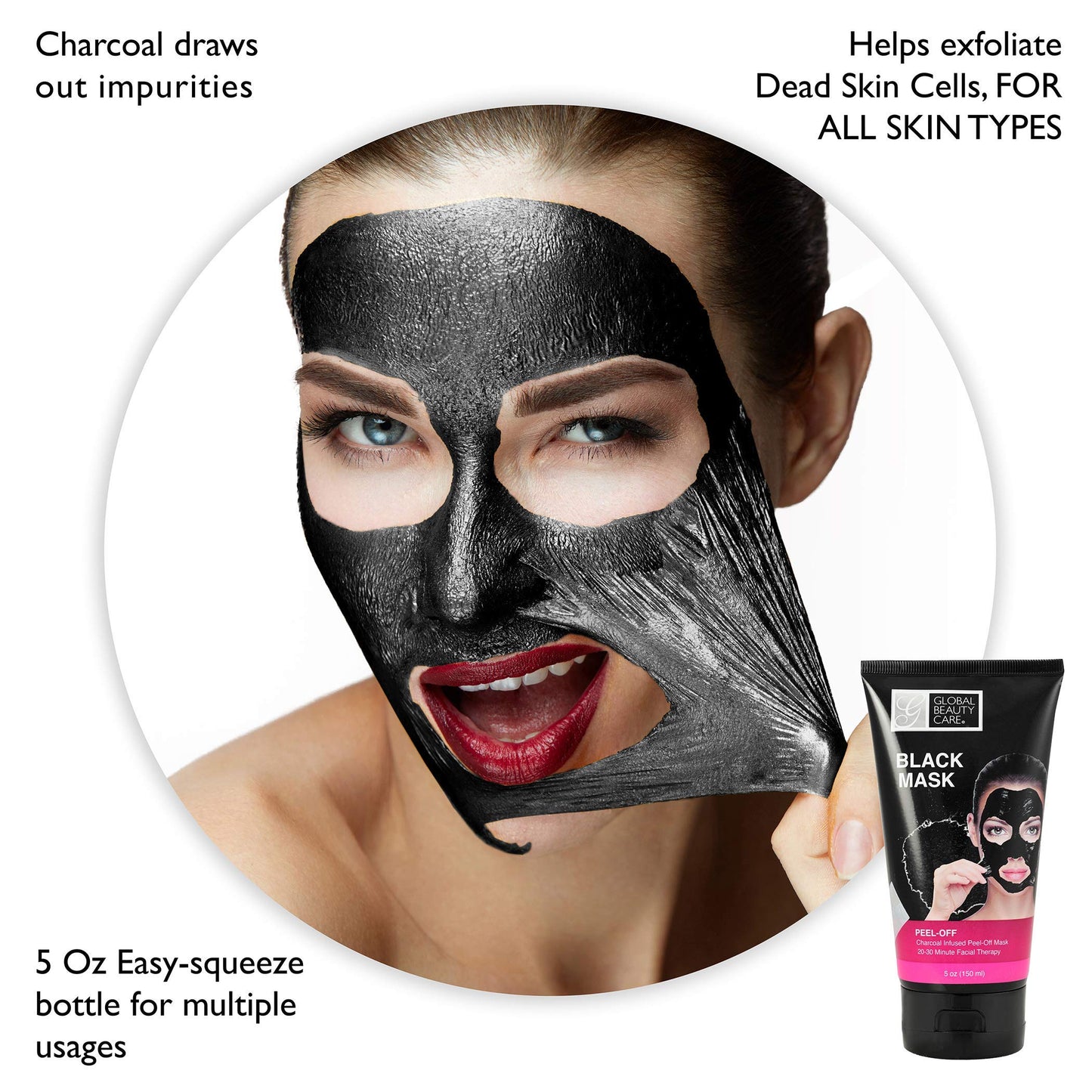 Global Beauty Care 5 oz 150 ml Black Peel-Off Mask: Charcoal Infused Peel-Off Mask