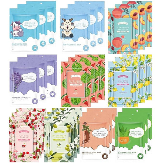 30 Sheets Face Masks Skincare for All Skin Types, Facial Masks for Women Skin Care, Hydrating Face Masks Suitable for Sensitive Skin, Bulk Moisturing Face Mask Gifts for Face Spa