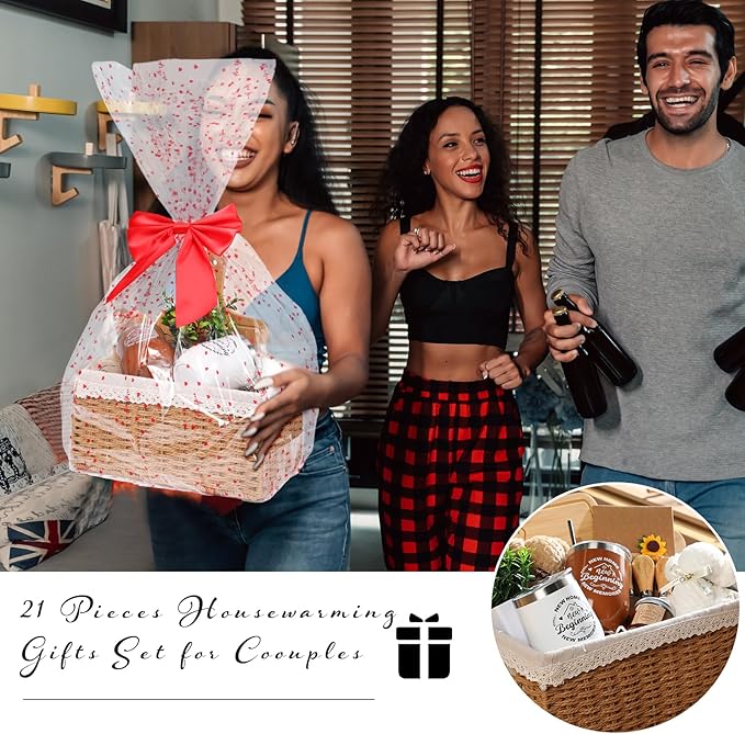 House Warming Gifts Basket 21 Pieces Housewarming Gift for New Apartment Closing Gifts for Buyers Couples Women Men New Homeowners Gift Ideas Set(Home,Camel)
