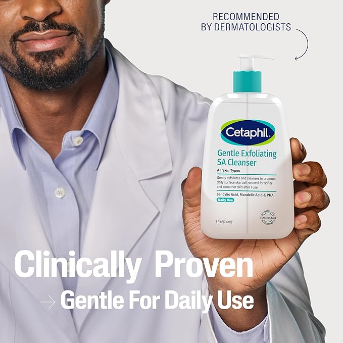 Cetaphil Gentle Exfoliating SA Cleanser, Foaming Gel Cleanser for All Skin Types, 8 Oz Pump Bottle, Salicylic Acid, Mandelic Acid & Gluconolactone, Gently Exfoliates, Dermatologist Recommended Brand