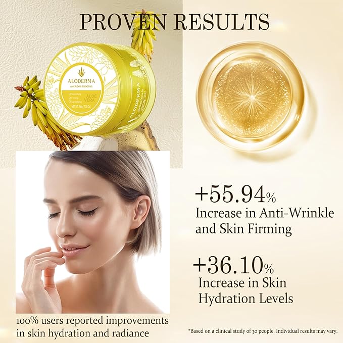 Aloderma Age-Defying Aloe Flower Essence Gel with 24K Gold Leaf, Made within 12 Hours of Harvest - Luxurious Aloe Gel with Allantoin & Hyaluronic Acid for a Shimmering, Youthful Complexion, 7oz 2-Pack