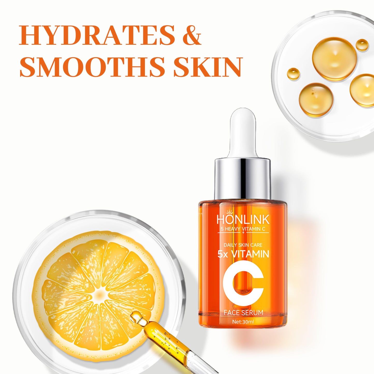 HONLINK Vitamin C Gloss Serum korean - Stabilized Complex with Hyaluronic Acid & Centella Dull Facial Skin,Uneven Tone,Fine Lines,Pores, Dry Skin,TK Popular Skincare,Unique Gift for Women