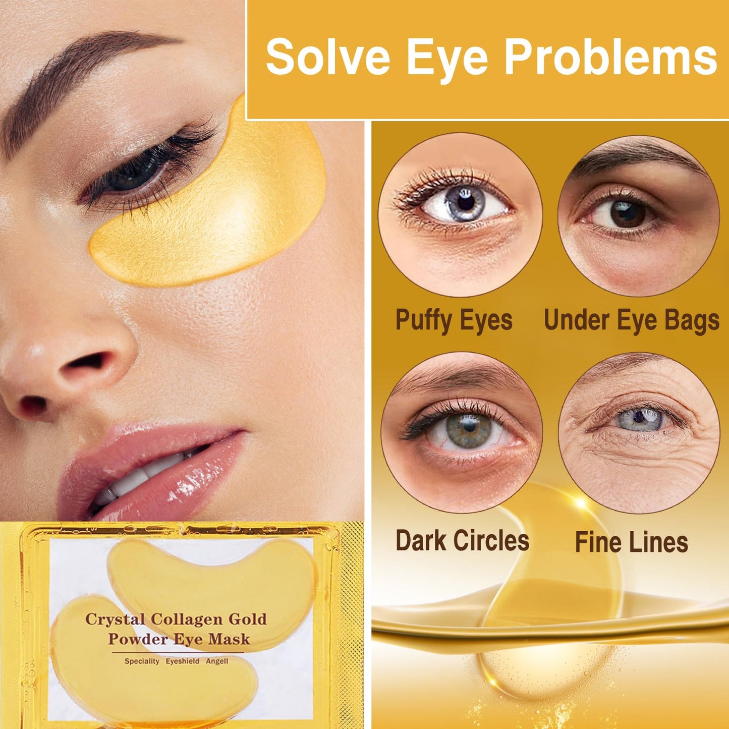 30 Pairs Lip Masks & 24K Gold Eye Masks, Crystal Collagen Under Eye Patches for Puffy Eyes, Wrinkles, Effectively Moisturizing & Reducing Fine Lines & Dark Circle
