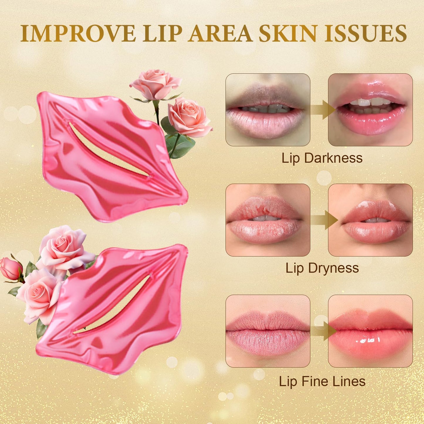 CHMI 30 Pairs Lip Masks & Eye Masks - 24K Gold Eye Patches for Puffy Eyes, Dark Circles, EyeBags and Wrinkles, Collagen Skin Care Products, Beauty & Personal Care.