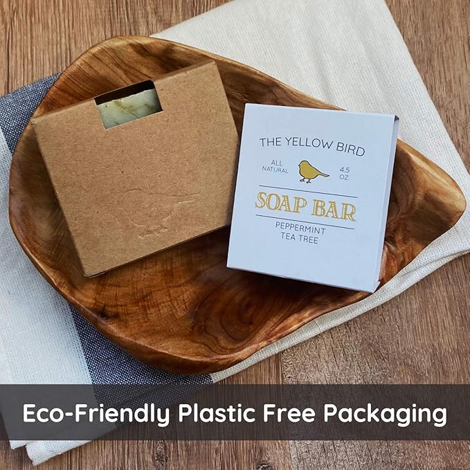 The Yellow Bird Peppermint Soap Bar with Tea Tree Oil - Handmade in USA with Natural, Organic, Vegan Ingredients (2 Bar Pack)
