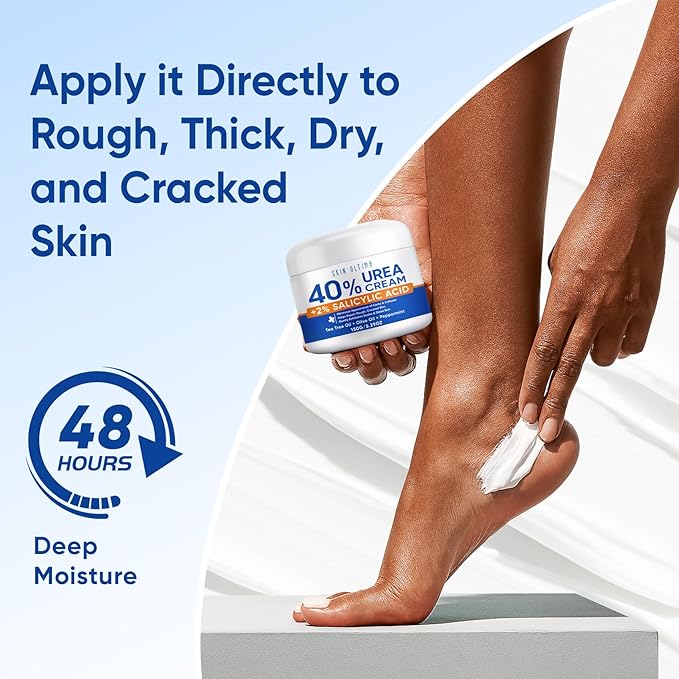 Urea Cream 40 Percent Plus 2% Salicylic Acid, 40% Urea Cream for Feet Maximum Strength, Foot Cream for Dry Cracked Feet, Heels, Knees, Hands & Elbows, Intensive Repair & Moisture, 5.29 oz