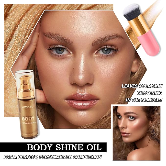 Body Shimmer Oil,Shine Glitter Body Luminizer Glow,Long Lasting