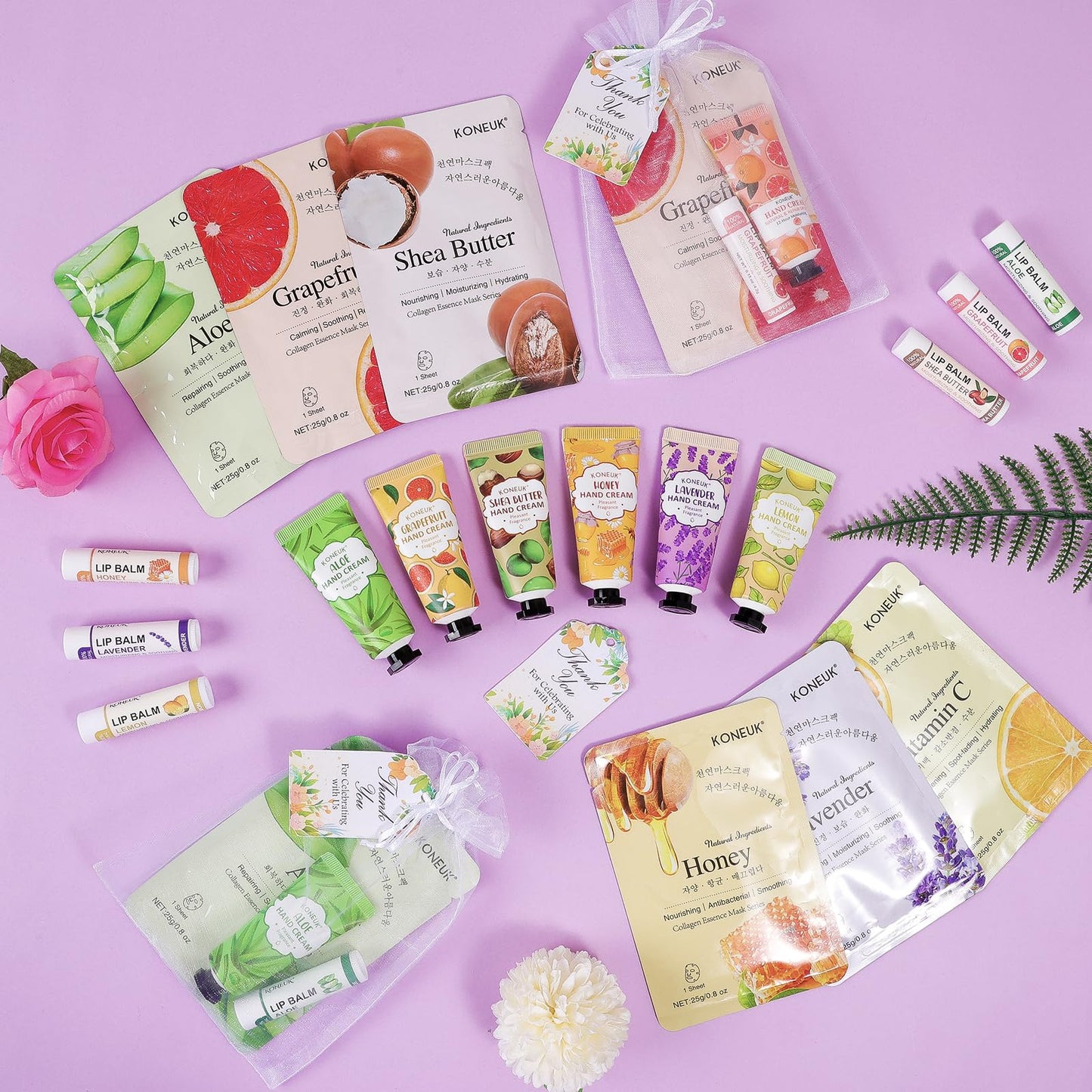 60 Pack Bulk Lip Balm, Facial Mask and Hand Cream Sets, Bridal Shower Favors, Thank You Gifts and Bridesmaid Gifts for Guests, Birthday Gifts, Adult Party Favors and Small Gifts for Women